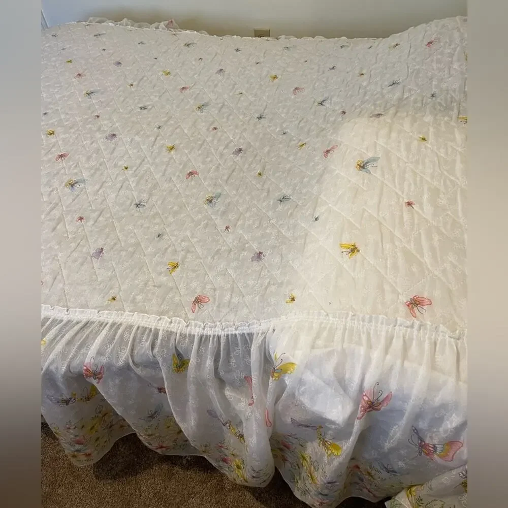 70s fairycore butterfly bedspread floral